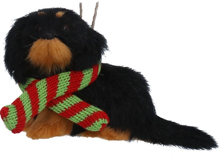 Peluche de perrito navideño con bufanda, colgante