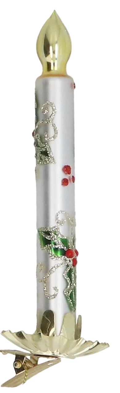 Set de 2 velas de Navidad con acebo, roja y blanca, 15 cm