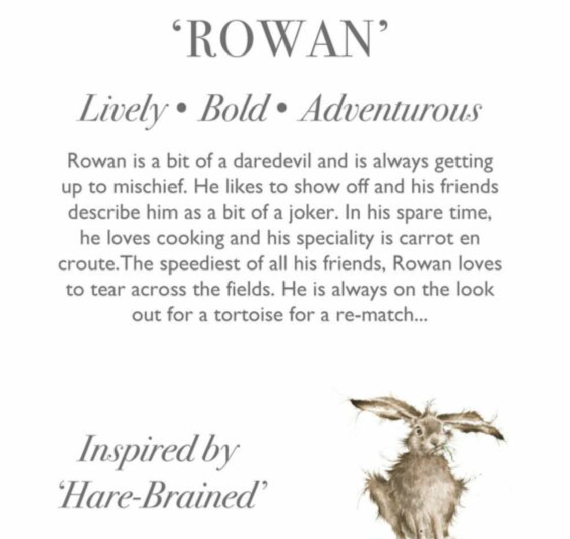 Llavero de peluche con el personaje de Rowan Hare