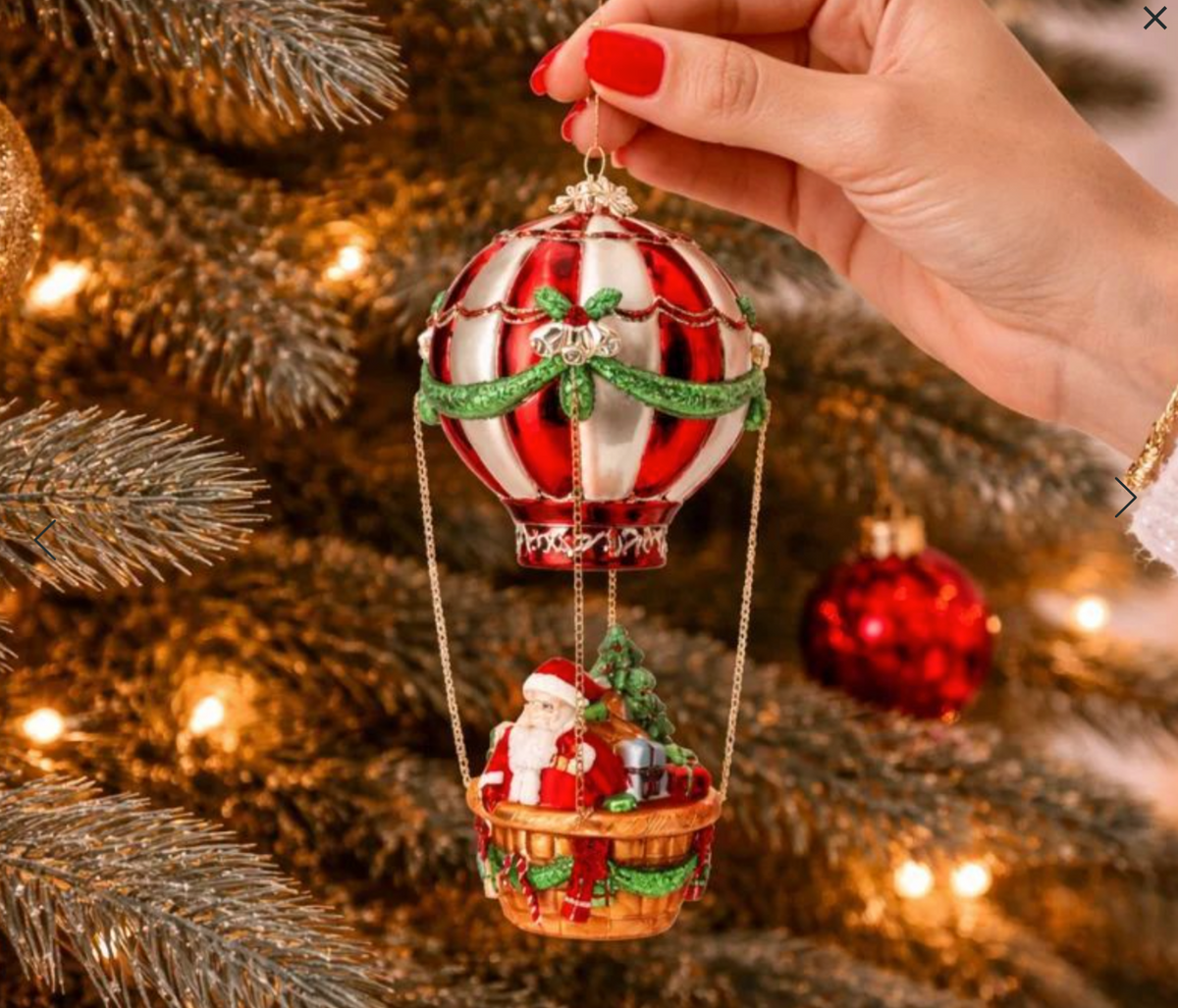 Globo aerostático navideño de cristal con Papá Noel