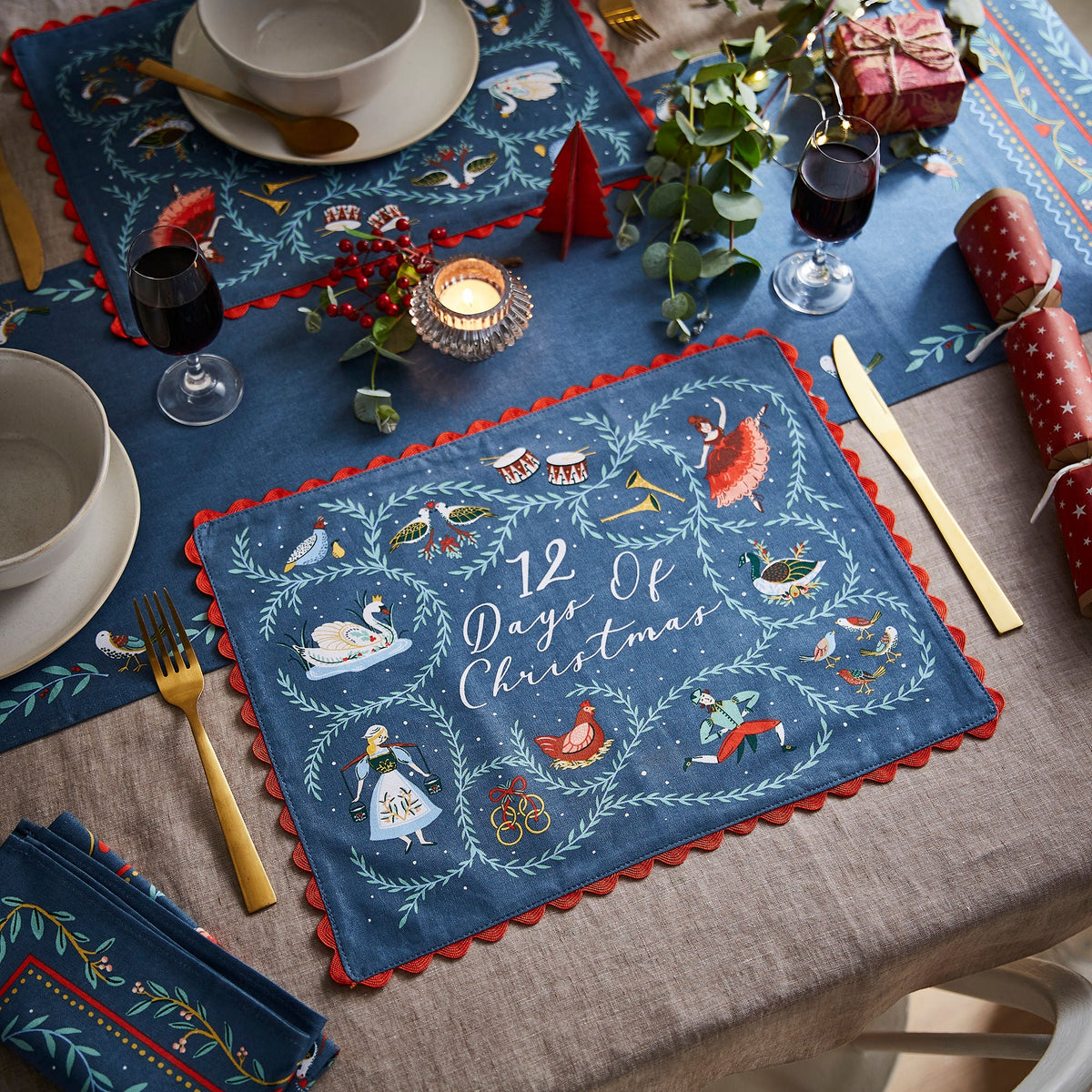 Set de dos individuales diseño "Twelve days of Christmas"