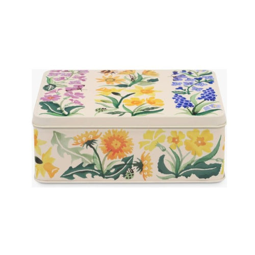 Caja de lata rectangular con diseño flores silvestres