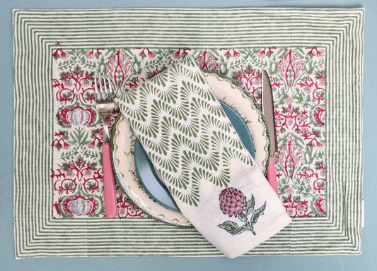 Mantel individual impreso a mano Fique Carmín