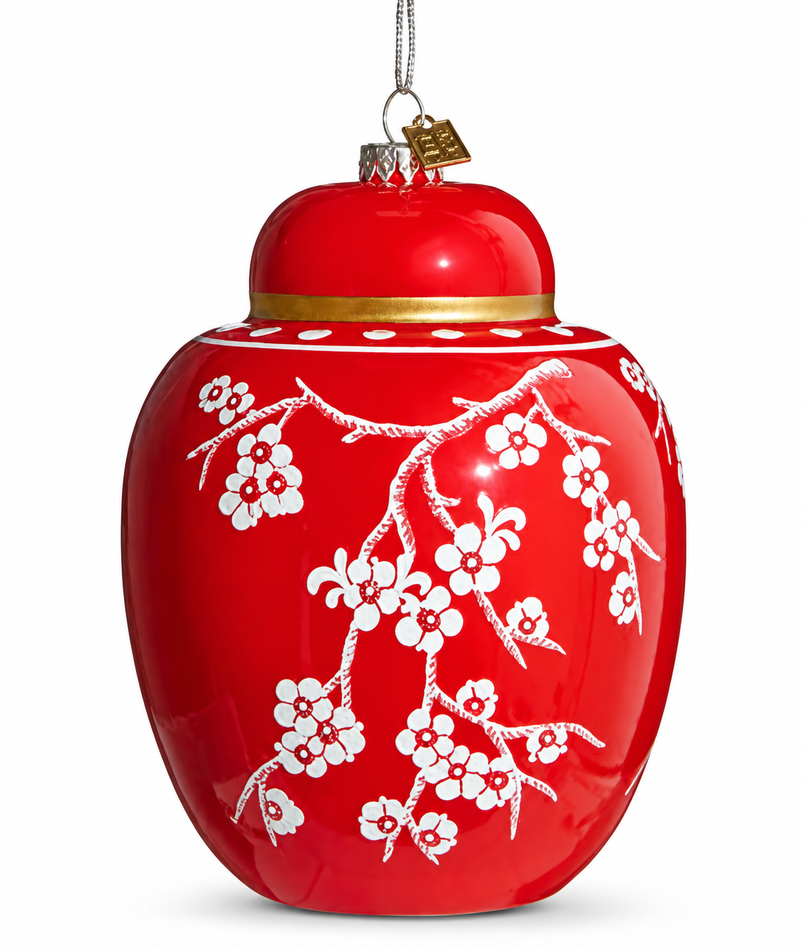 Adorno de árbol con forma de tarro chino rojo
