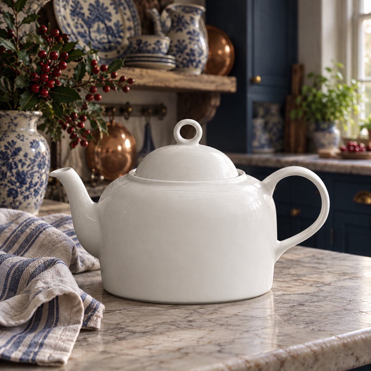 Tetera de porcelana blanca con tapa