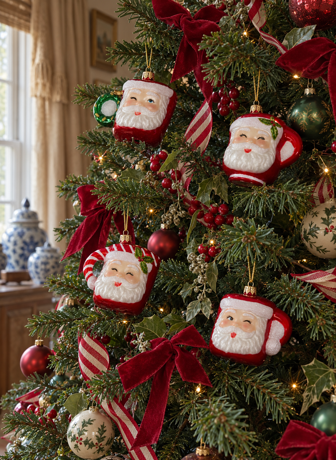 Set de cuatro tazas con Santa para colgar