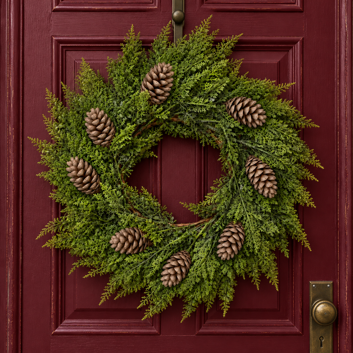 Corona Navideña de Pino con Piñas Naturales – Decoración Clásica para Puertas y Paredes