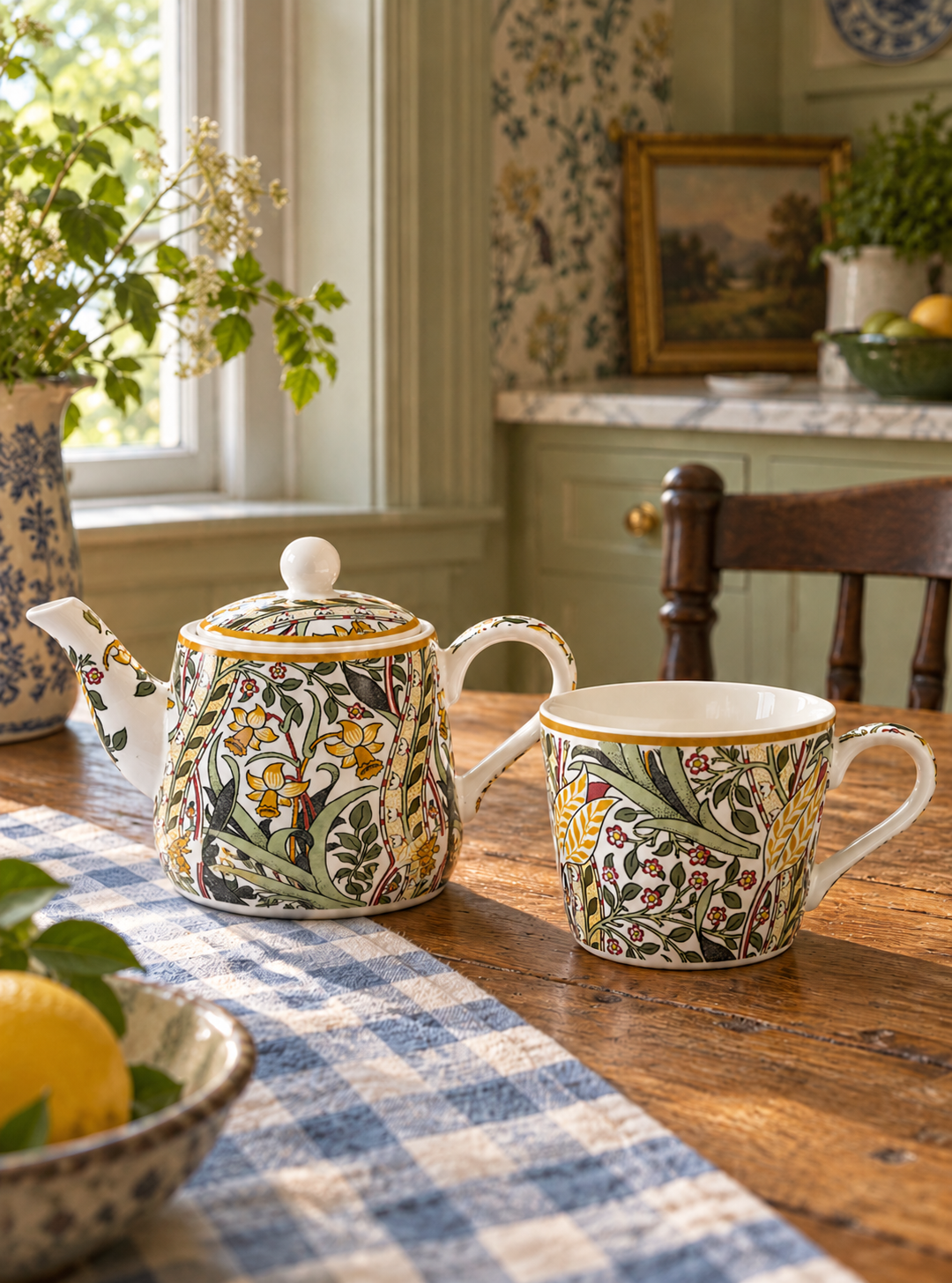 Té para uno de tetera y taza de porcelana Daffodil