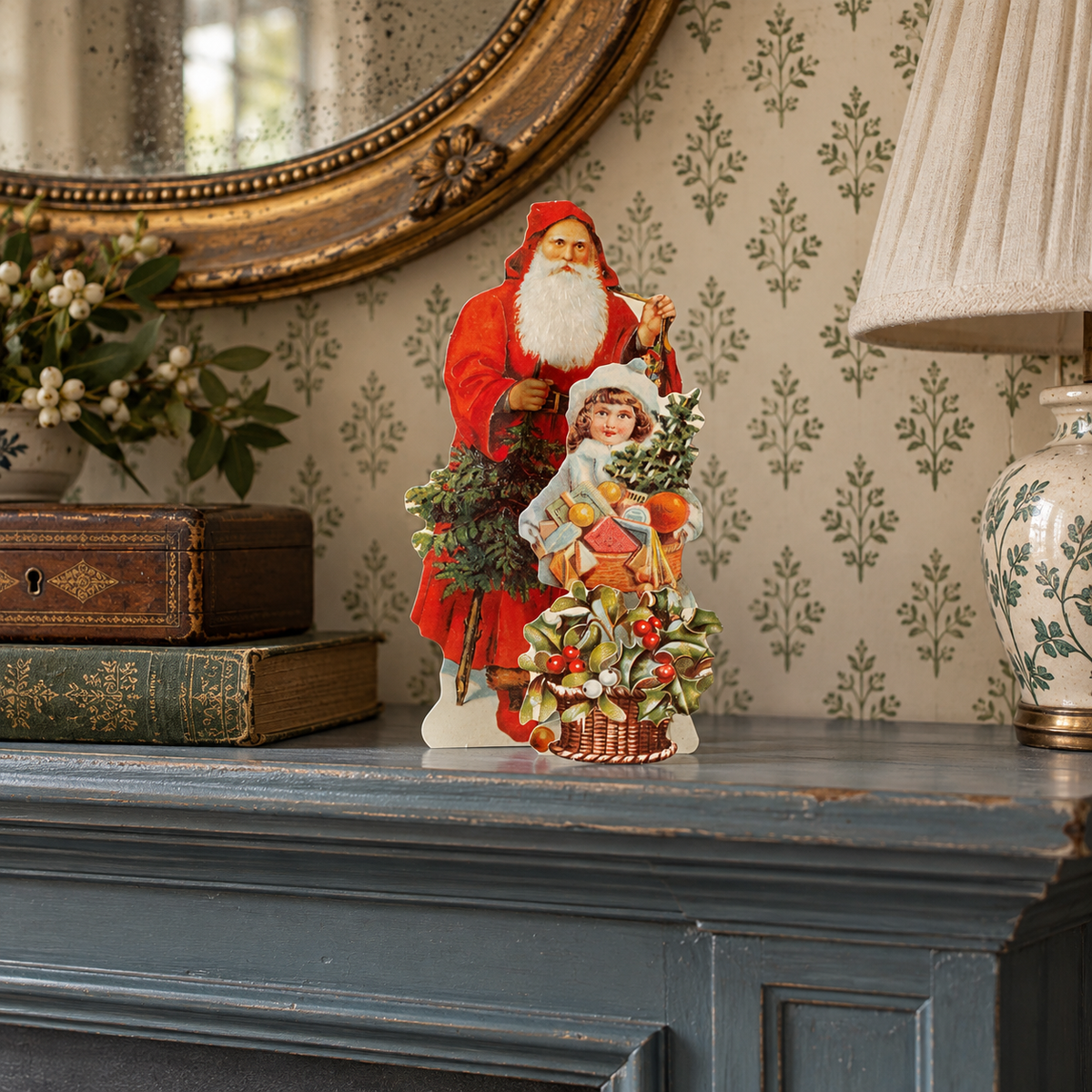 Tarjetita de Navidad 3D de Papá Noel y niña