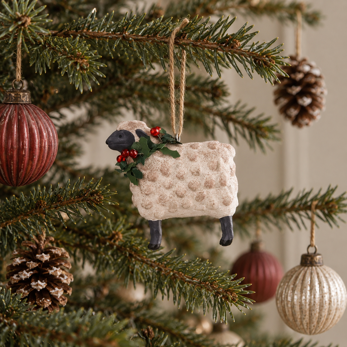 Adornos navideños con forma de oveja de granja