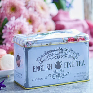 Cajas de lata con bolsas de té vintage floral azul