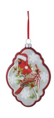 Bolas de Navidad de cardenales en marco de vidrio