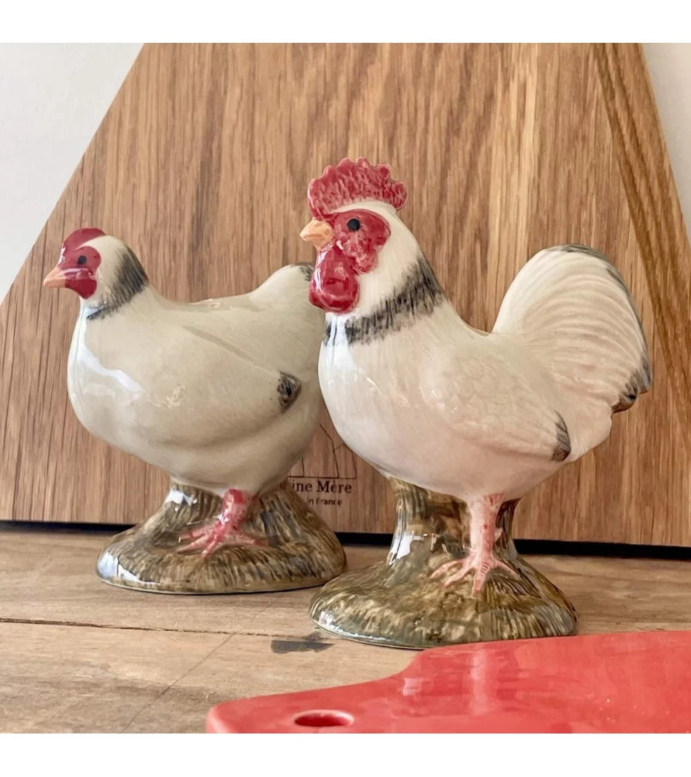 Salero y pimentero con forma de gallinas Sussex
