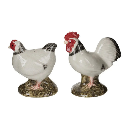 Salero y pimentero con forma de gallinas Sussex