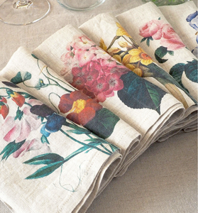 Set de seis servilletas de lino estampadas de flores