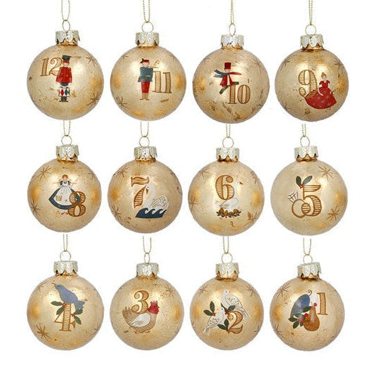 Set decorativo de 12 bolas "twelve days of Christmas"