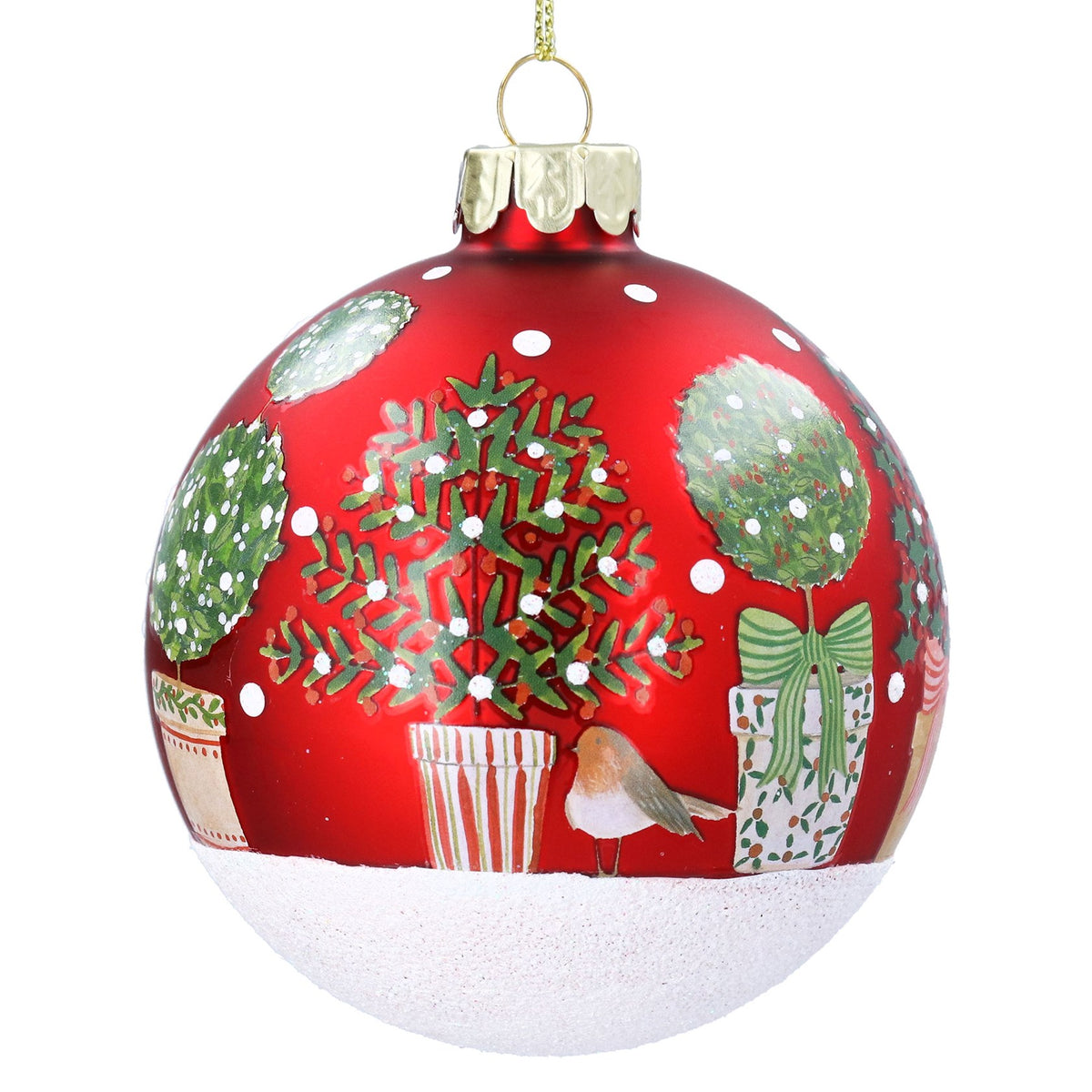 Bola de cristal roja con diseño de topiario