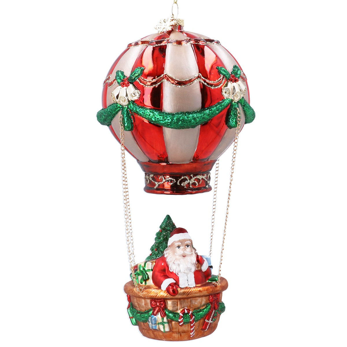 Globo aerostático navideño de cristal con Papá Noel