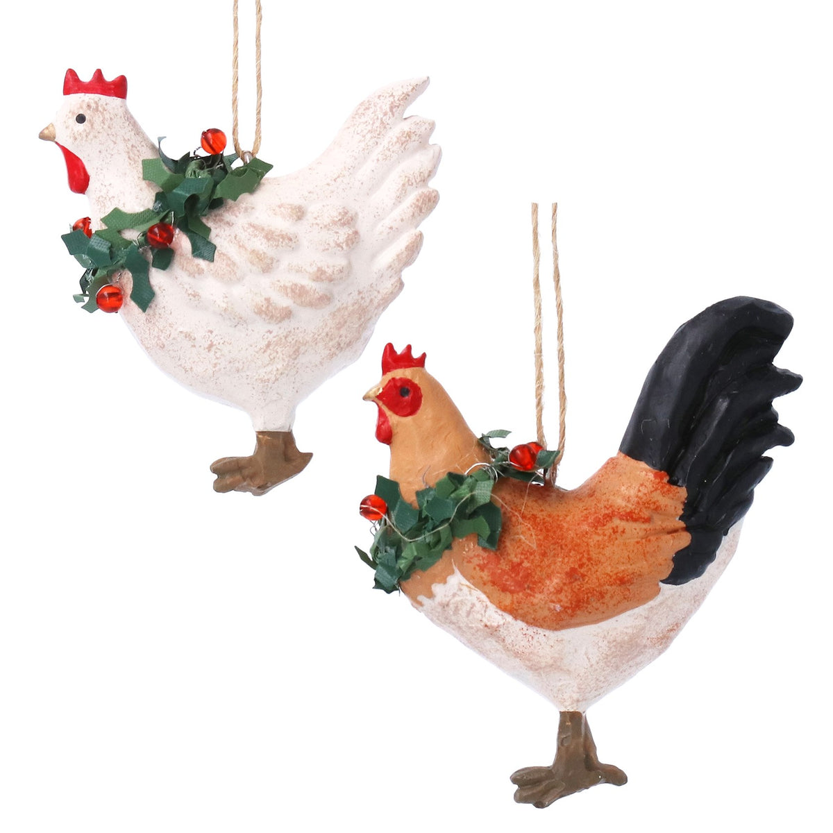 Adorno de Navidad gallo y gallina, colgante