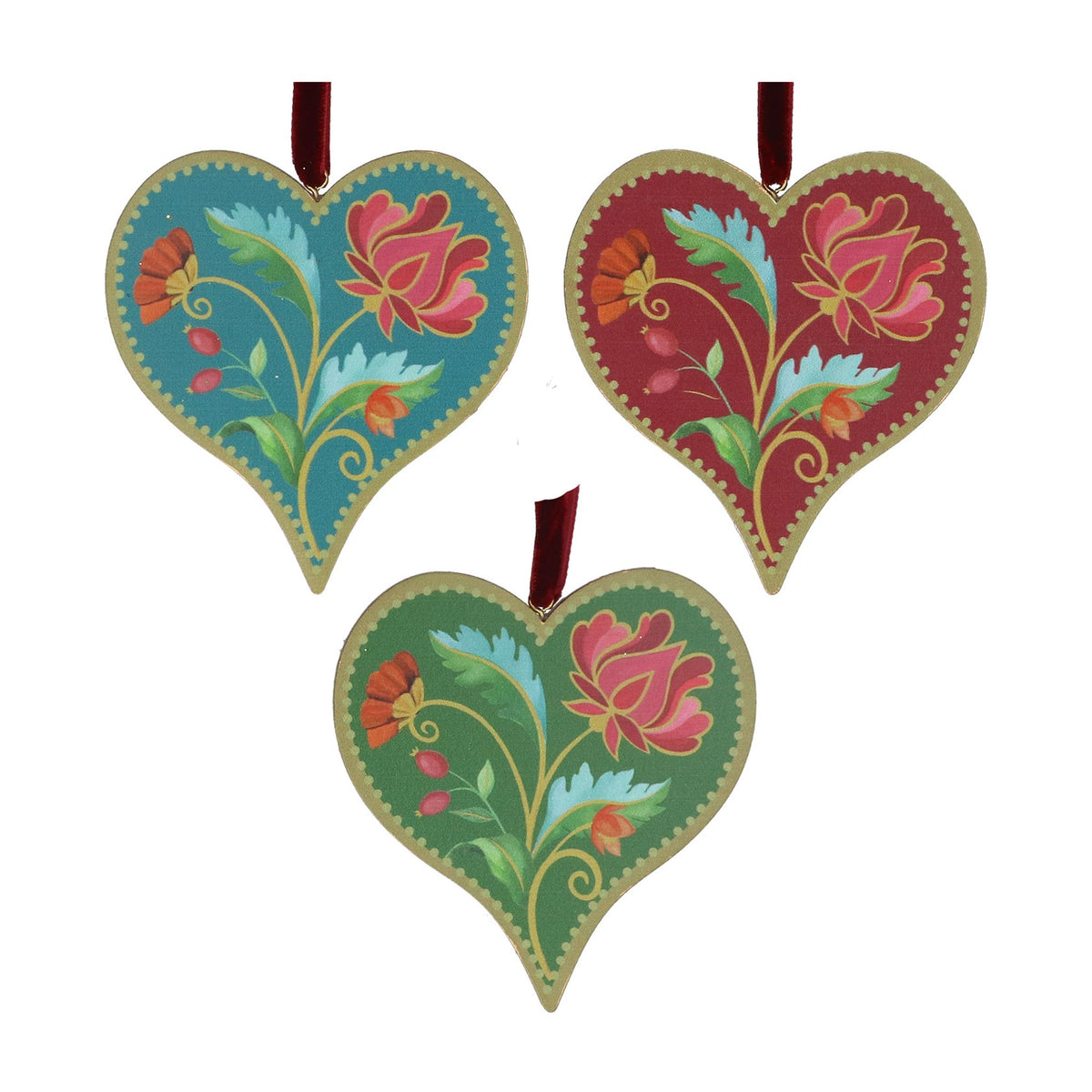 Adorno de Navidad corazón con flor folcórica, colgante