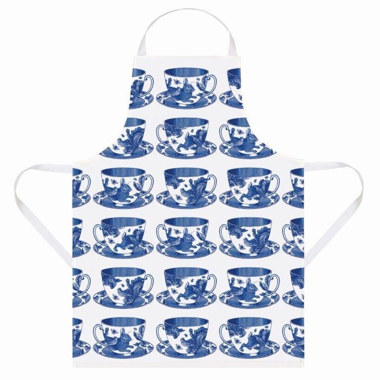 Delantal de tazas de té azul