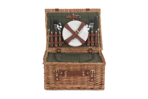 Cesta de pic nic para 4 personas en mimbre y tweed