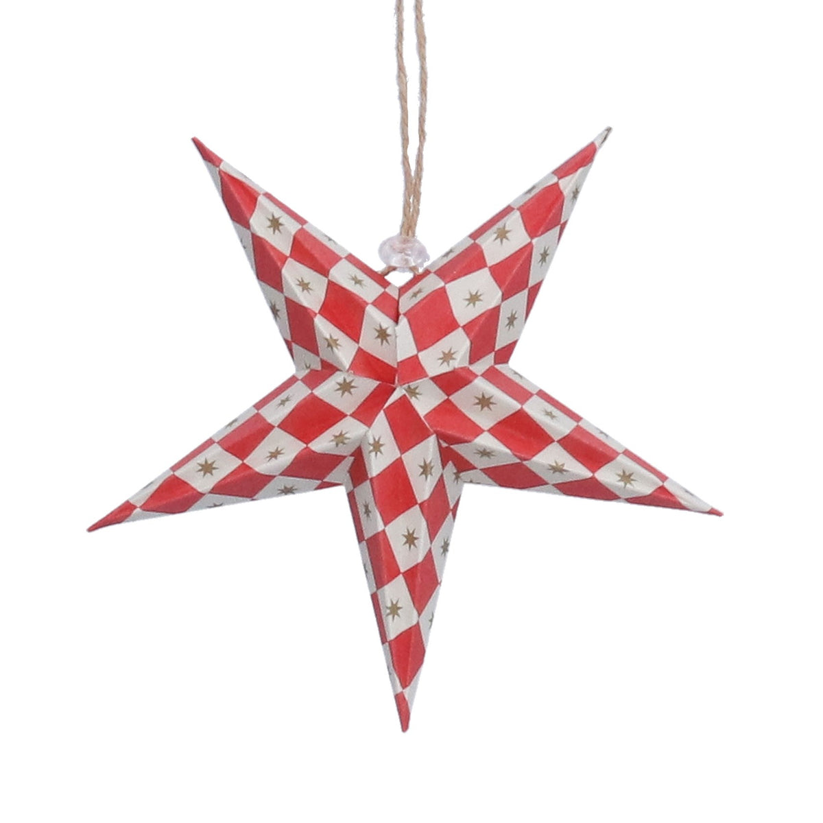 Estrella de Navidad plegable de cuadros rojos, colgante
