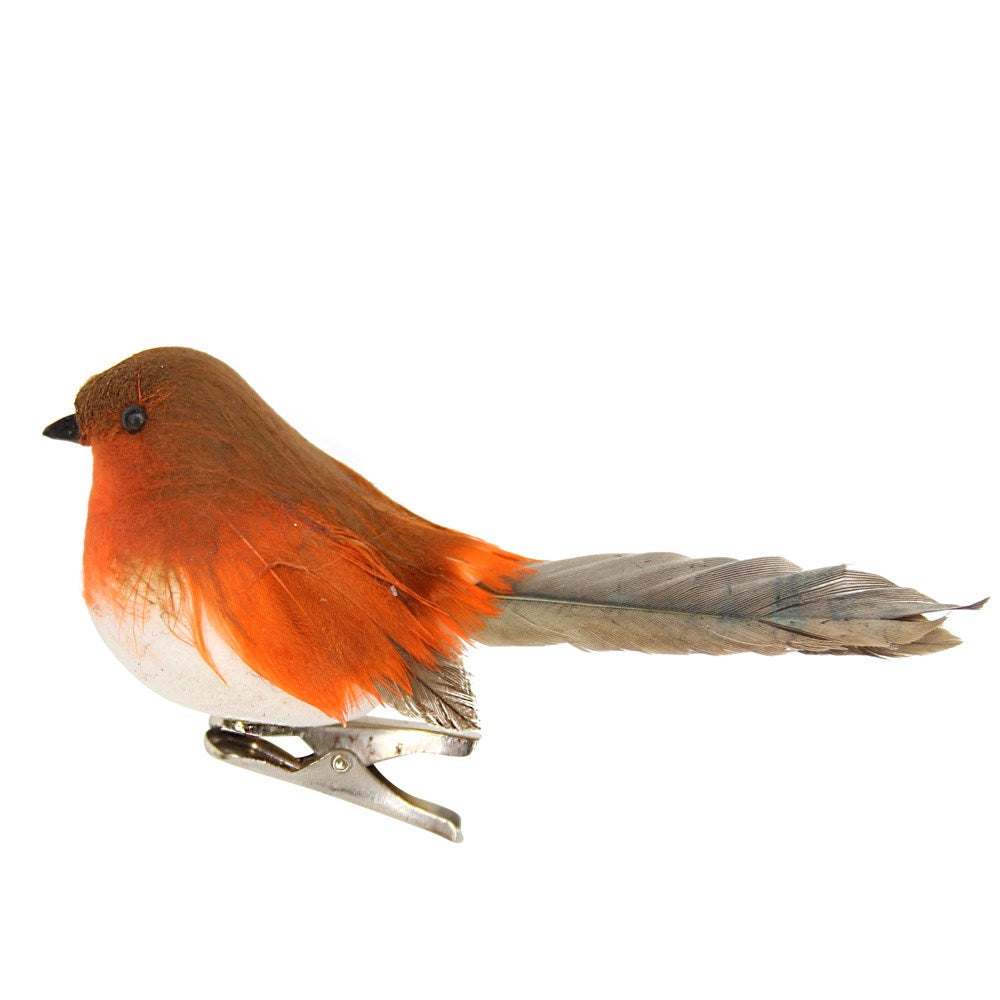 Petirrojo con pinza y plumas naturales