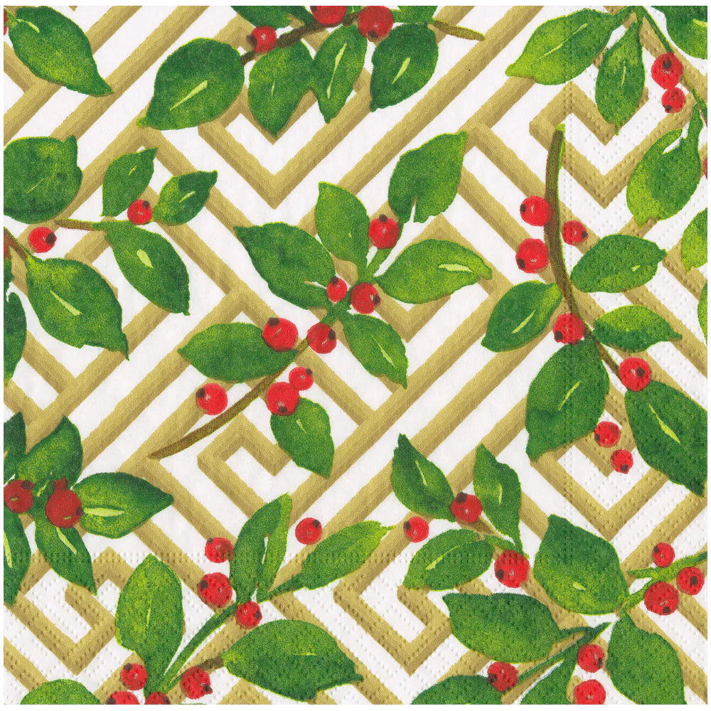 Servilletas grandes de papel diseño Holly And Fretwork