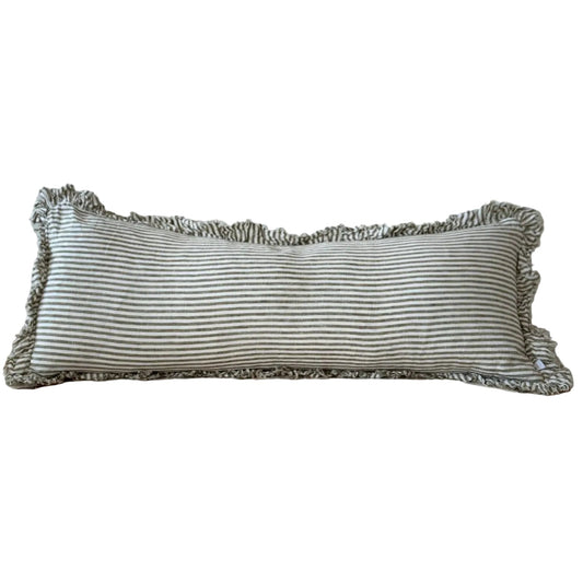 Funda de cojín Hallie Bolster de lino con rayas oliva