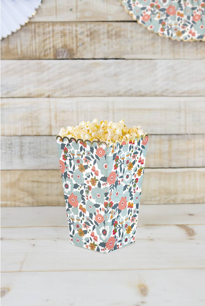 Cajas de palomitas con diseño floral y borde dorado, paquete de 8