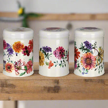 Cargar imagen en el visor de la galería, Set de tres botes diseño flores de jardín
