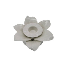 Cargar imagen en el visor de la galería, Portavelas de cerámica blanco con forma de flor