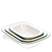 Cargar imagen en el visor de la galería, Set de 3 bandejas esmaltado con borde verde pistacho