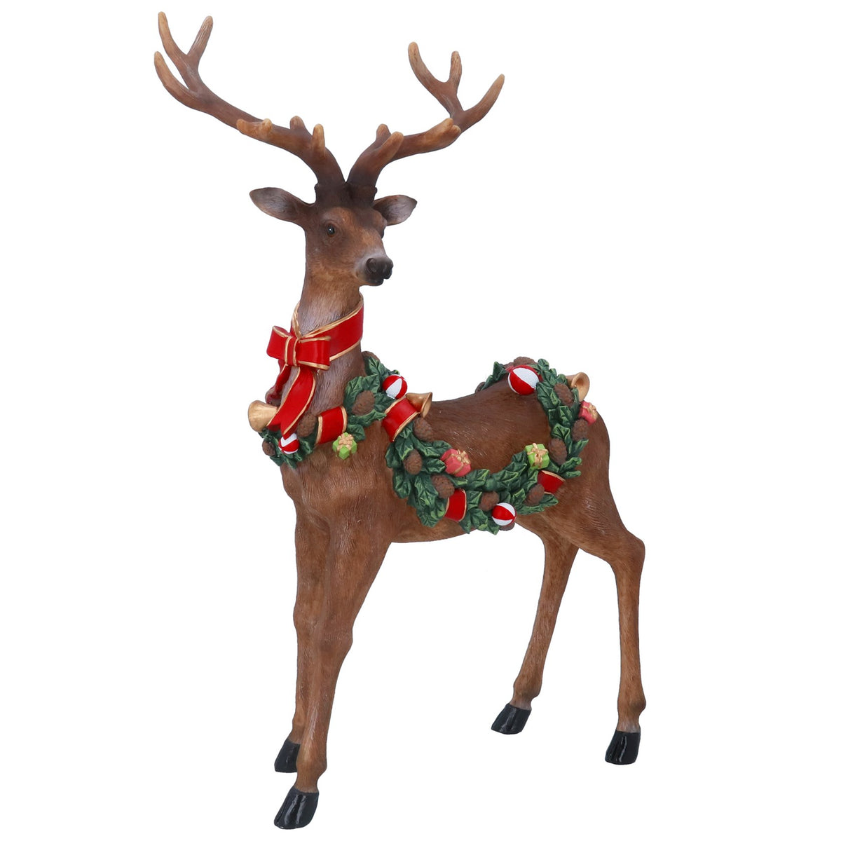 Figura decorativa de venado con guirnalda navideña