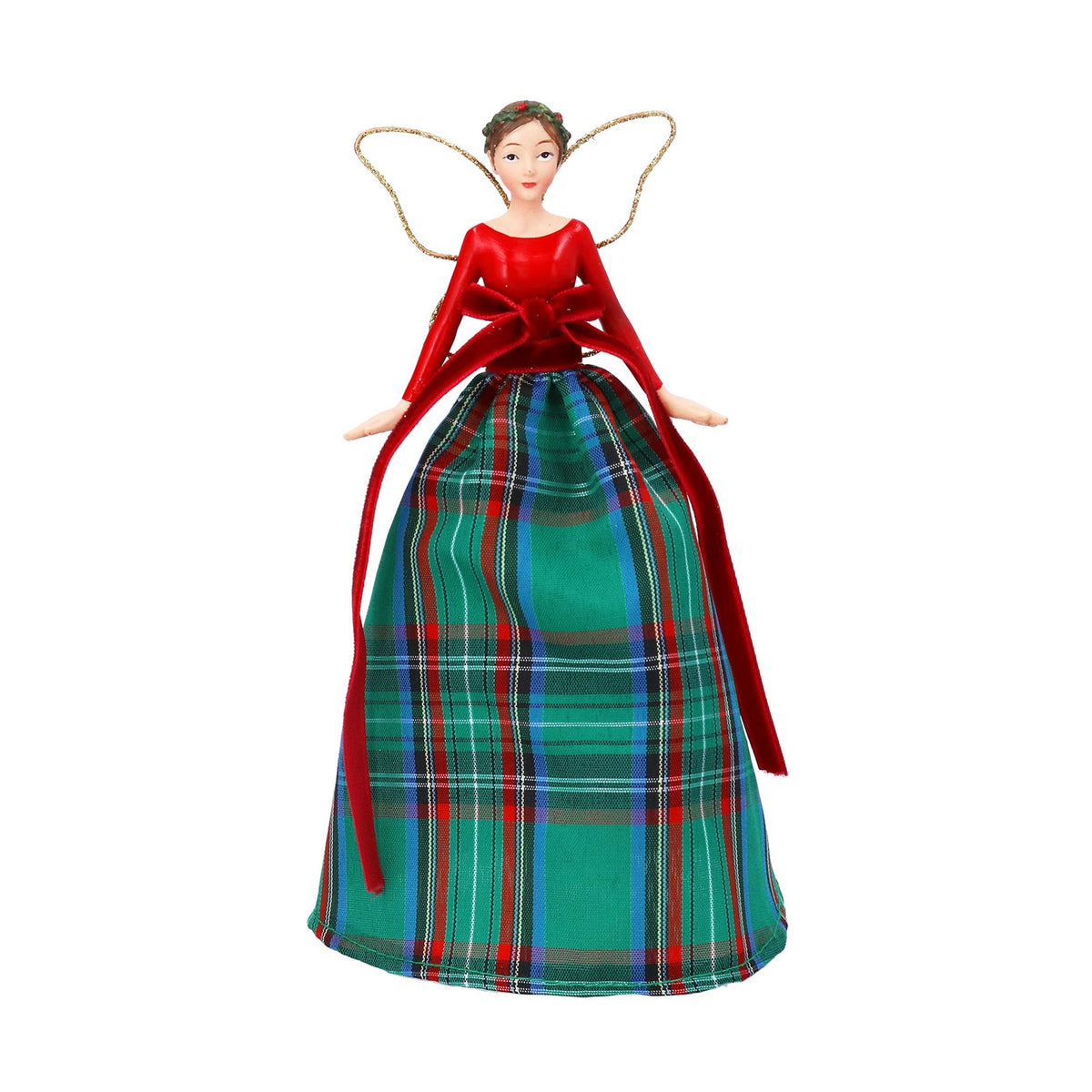 Figura decorativa de hada con falda escocesa,  tope de árbol