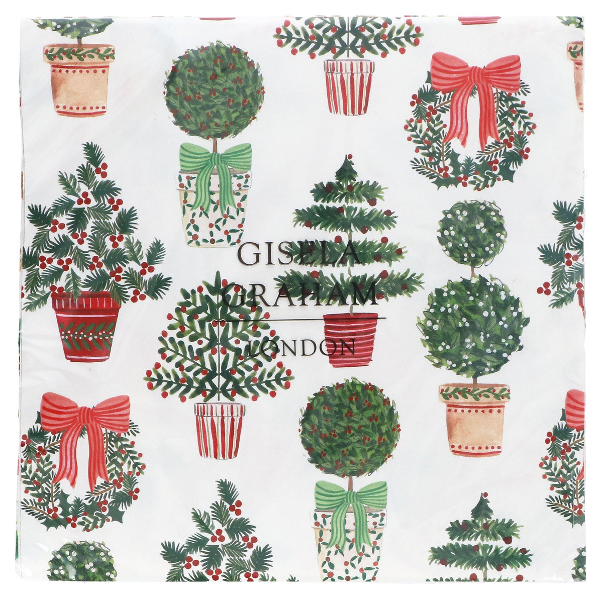 Servilletas de papel con estampado de topiarios navideños