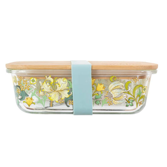 Lonchera de cristal con forma de lirio dorado de William Morris