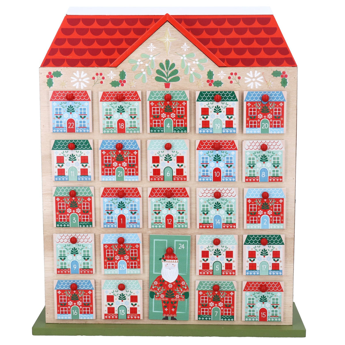 Calendario de adviento de madera con forma de casa