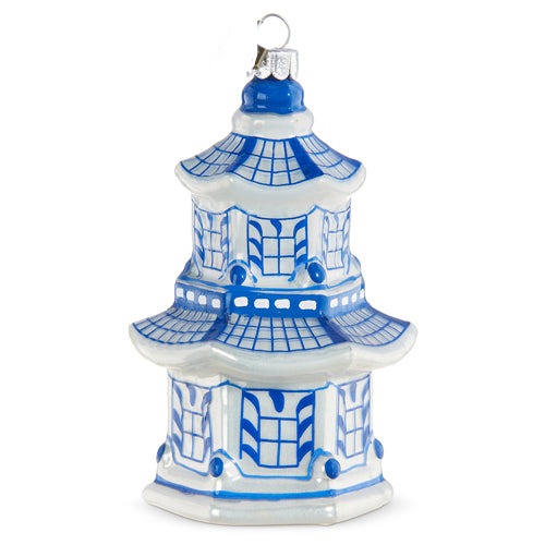 Adorno de árbol en forma de pagoda azul