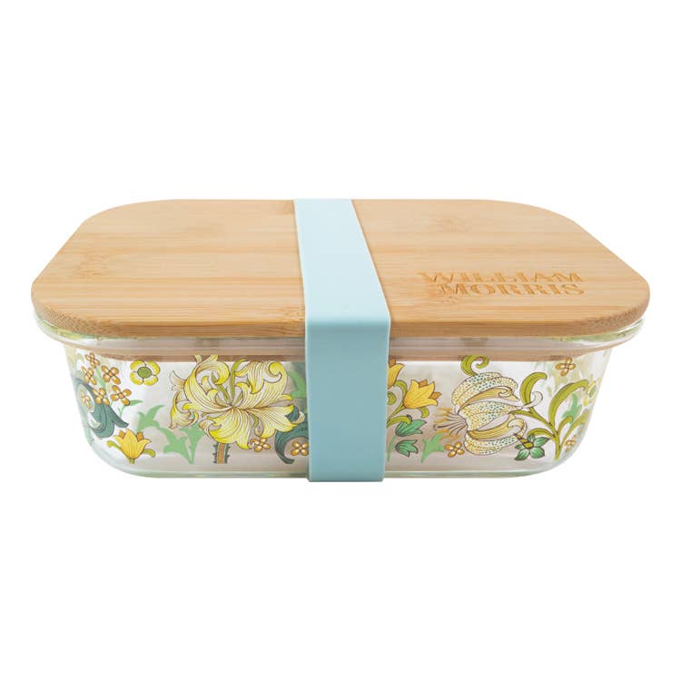 Lonchera de cristal con forma de lirio dorado de William Morris