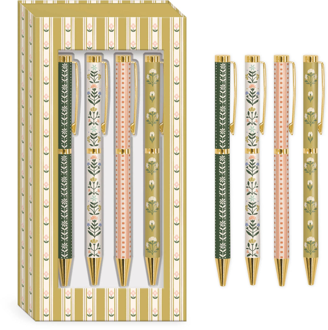 Juego de 4 bolígrafos Flores Vintage