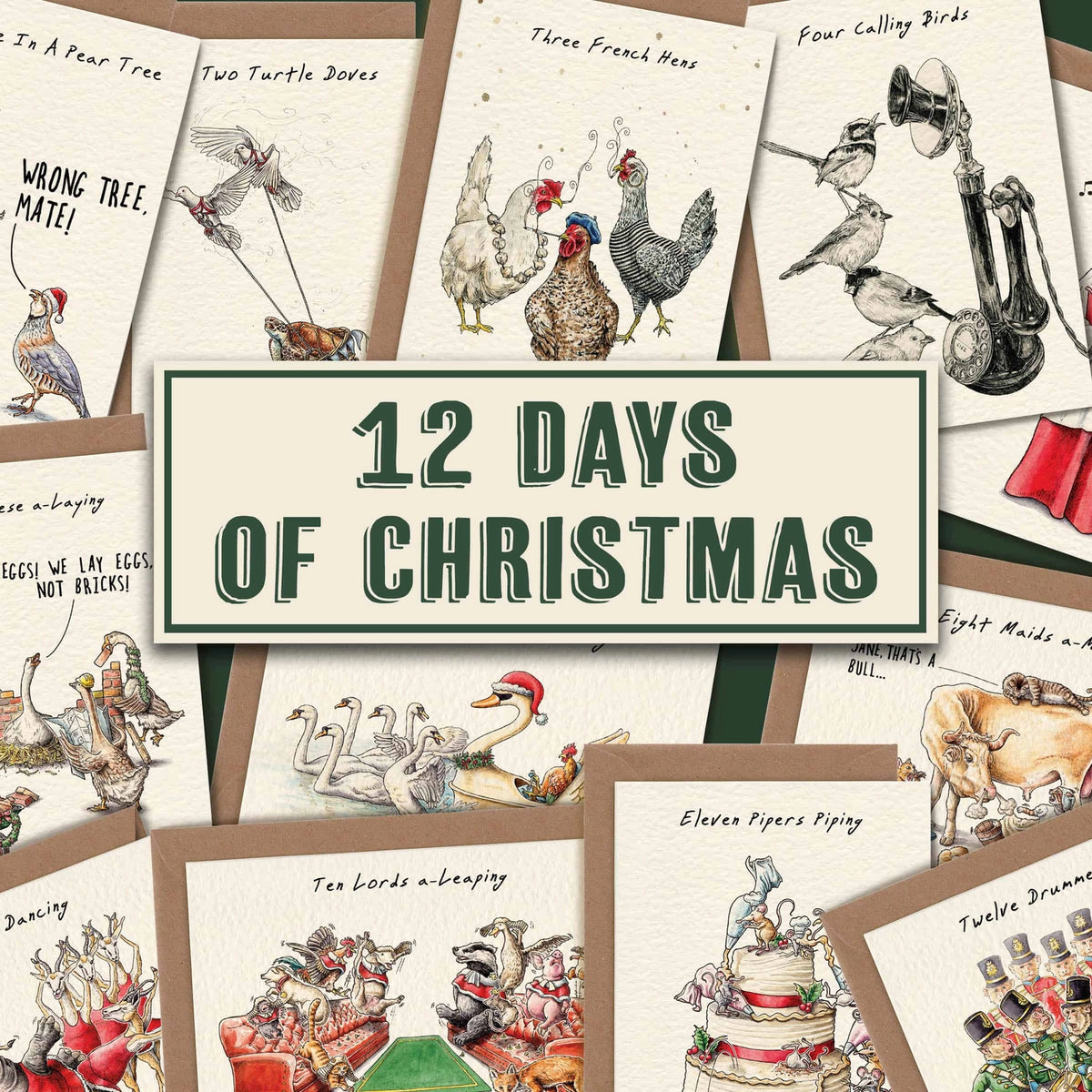 Pack de 12 tarjetas de Navidad “12 Days of Christmas”