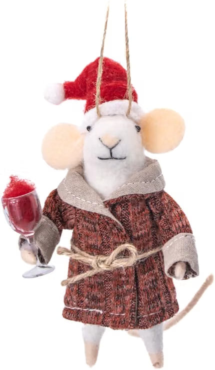 Adorno ratón navideño con copa