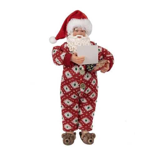 Figura decorativa de Papá Noel en pijama navideño – Decoración divertida de Navidad