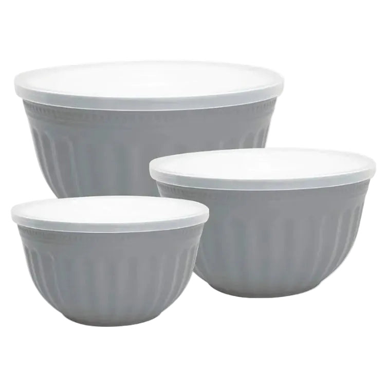 Set de 3 Cuencos para Mezclar con Tapa Hermética – Diseño  gris