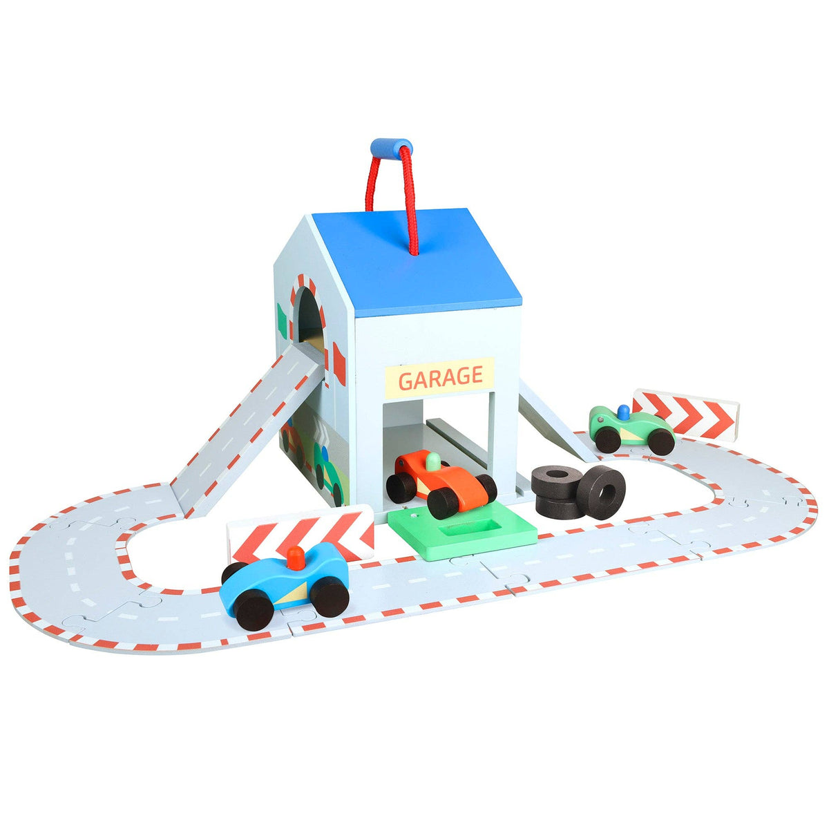 Circuito de carreras de madera con coches