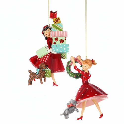 Adornos Damas Retro: Espíritu Navideño Clásico