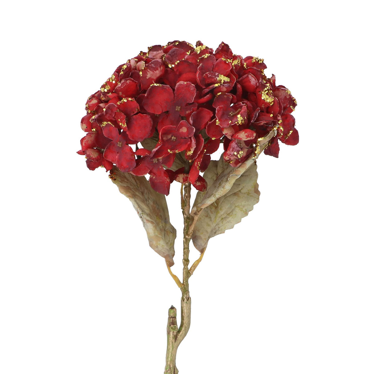 Hortensia burdeos con purpurina dorada