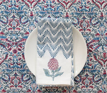 Cargar imagen en el visor de la galería, Servilleta | Juego de 4 | Olas azules | Impreso a mano